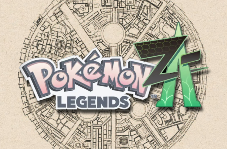 Titre du jeu Légendes Pokémon: Z-A avec un plan de la ville d'Illumis en fond